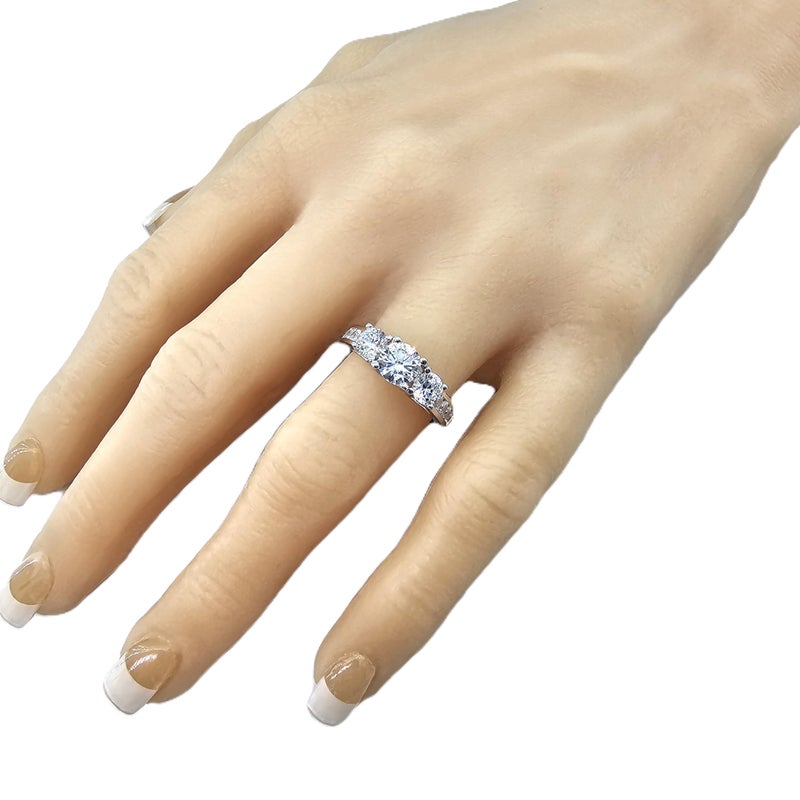 Central Diamond Center Lucita Style Sterling silver CZ 3 Stone Ring 2.50ctw (Euro) - Platinum Plated - Size 7 - Image 4
